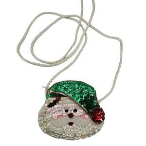 Vintage 1990s Rainbow Kids Sequin Beaded Coin Purse Santa Claus Christmas